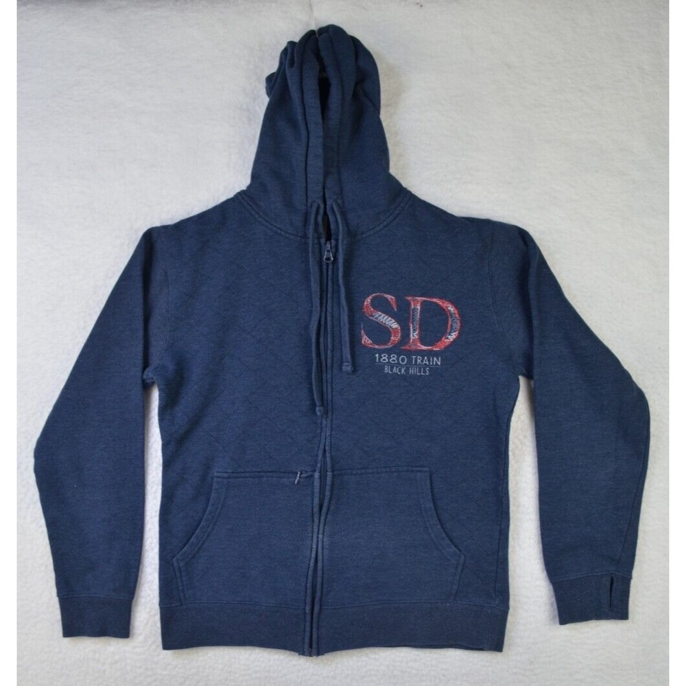 1880 TRAIN BLACK HILLS SOUTH DAKOTA Sweatshirt Womens‎ Medium Blue Gray Quilted
